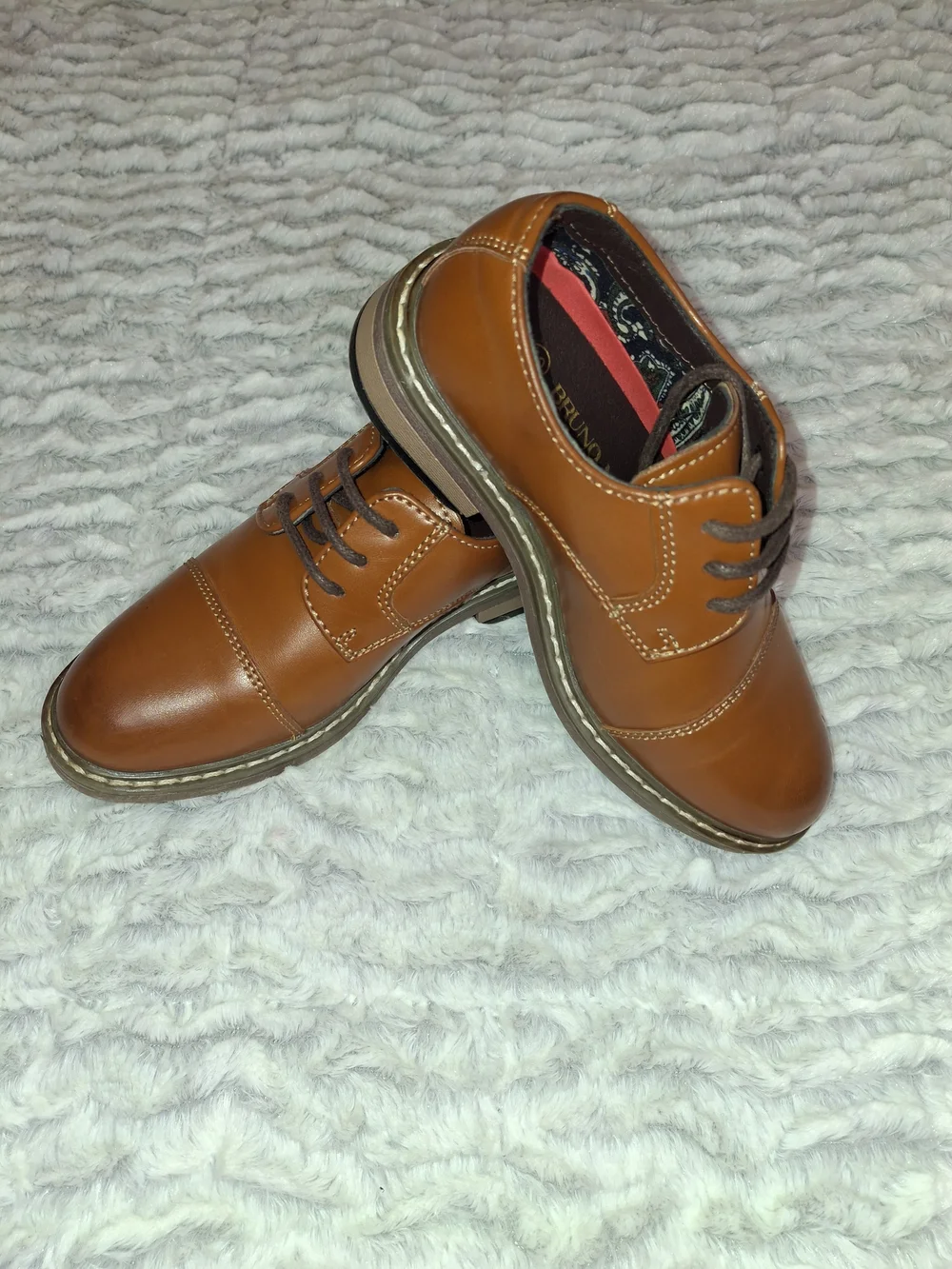 Bruno Marc Boy's Classic Oxford Dress Shoes in Tan and Black
